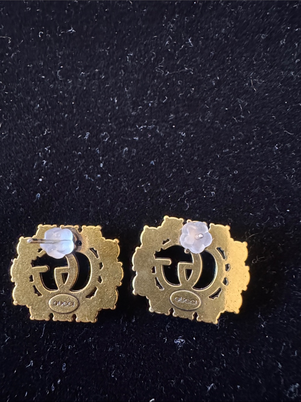 earrings antique Gold-Tone Pearl & Crystal  Stud Earrings signed in back - Picture 5 of 6